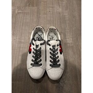 Minnie Mouse Sneakers White Low Top Casual Shoes Black Trim Size 8